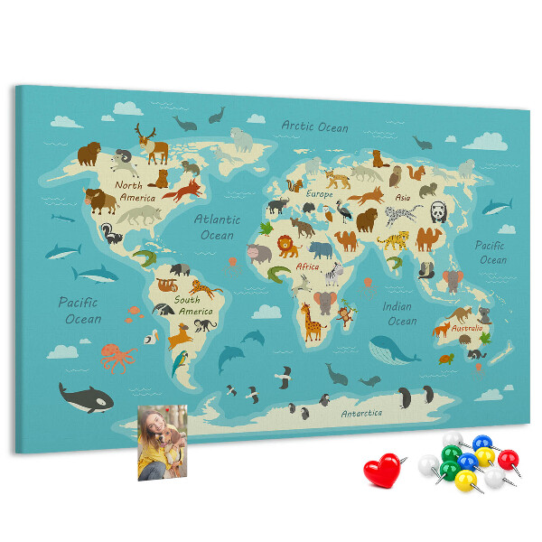 Nástěnka Mapa světa s divokými zvířaty