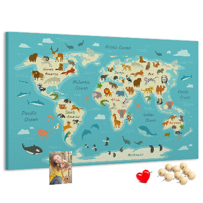 Nástěnka Mapa světa s divokými zvířaty