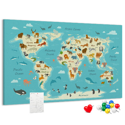 Nástěnka Mapa světa s divokými zvířaty