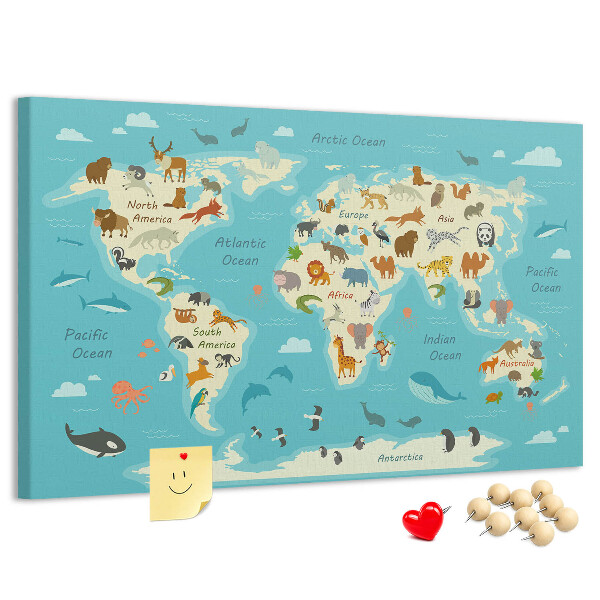 Nástěnka Mapa světa s divokými zvířaty