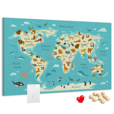 Nástěnka Mapa světa s divokými zvířaty