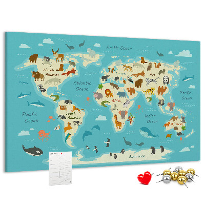 Nástěnka Mapa světa s divokými zvířaty