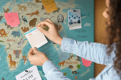 Nástěnka Mapa světa s divokými zvířaty