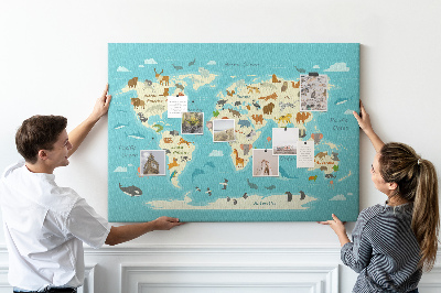 Nástěnka Mapa světa s divokými zvířaty