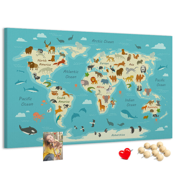 Nástěnka Mapa světa s divokými zvířaty