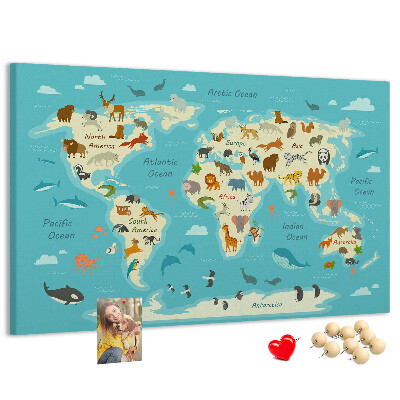 Nástěnka Mapa světa s divokými zvířaty