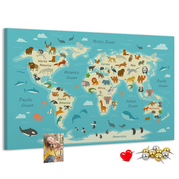 Nástěnka Mapa světa s divokými zvířaty