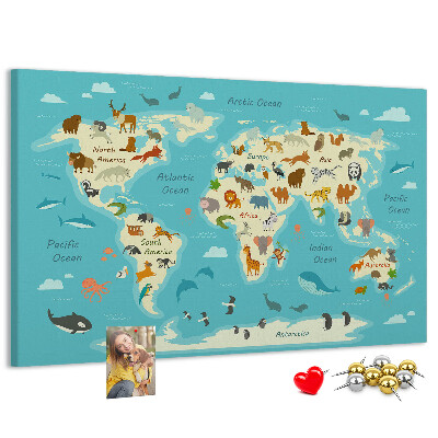 Nástěnka Mapa světa s divokými zvířaty