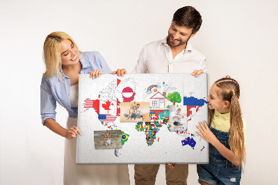 Nástěnka Mapa světa s vlajkami zemí