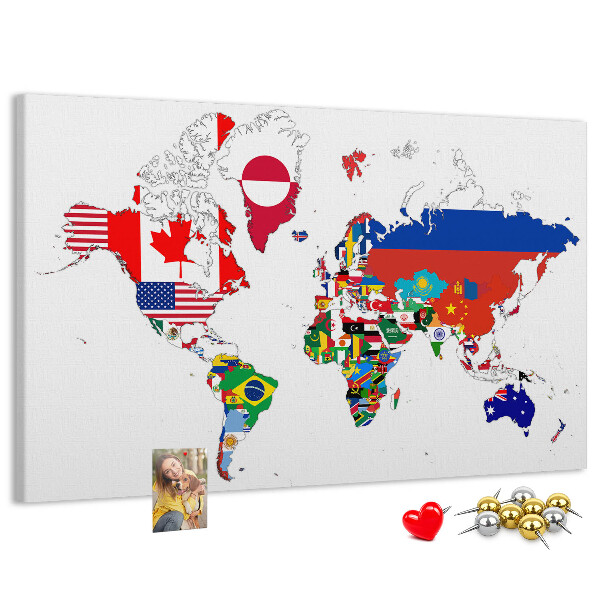Nástěnka Mapa světa s vlajkami zemí