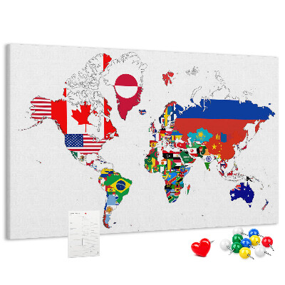 Nástěnka Mapa světa s vlajkami zemí