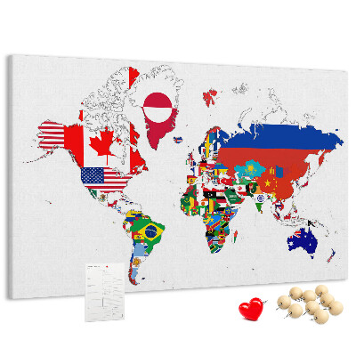 Nástěnka Mapa světa s vlajkami zemí