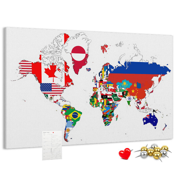 Nástěnka Mapa světa s vlajkami zemí
