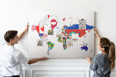 Nástěnka Mapa světa s vlajkami zemí