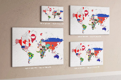 Nástěnka Mapa světa s vlajkami zemí