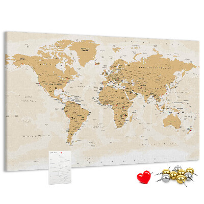 Korková nástěnka Mapa světa s vyznačenými polohami.