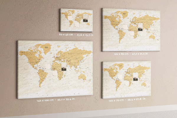 Korková nástěnka Mapa světa s vyznačenými polohami.