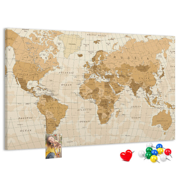 Korková nástěnka Mapa starověkého světa v odstínech hnědé