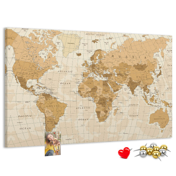 Korková nástěnka Mapa starověkého světa v odstínech hnědé