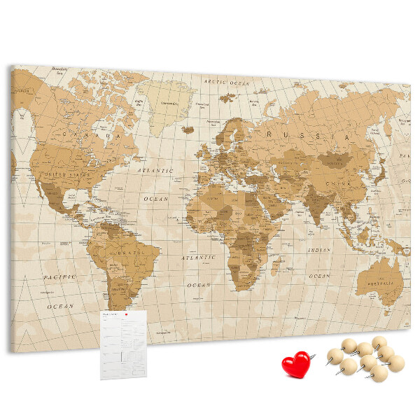 Korková nástěnka Mapa starověkého světa v odstínech hnědé
