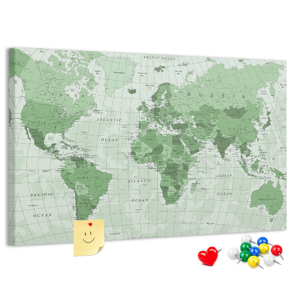 Nástěnka Zelená mapa světa s kontinenty