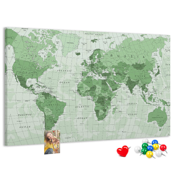 Nástěnka Zelená mapa světa s kontinenty