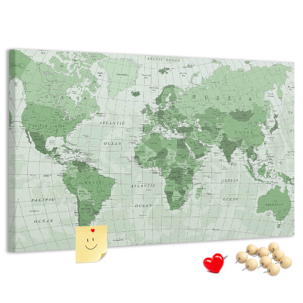 Nástěnka Zelená mapa světa s kontinenty