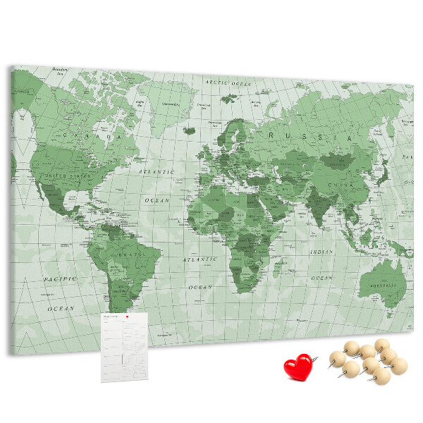 Nástěnka Zelená mapa světa s kontinenty
