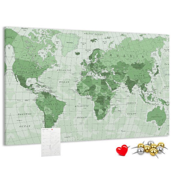 Nástěnka Zelená mapa světa s kontinenty