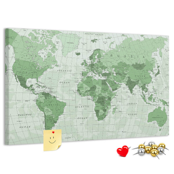 Nástěnka Zelená mapa světa s kontinenty