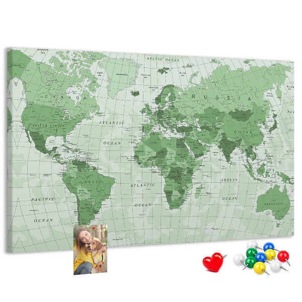 Nástěnka Zelená mapa světa s kontinenty