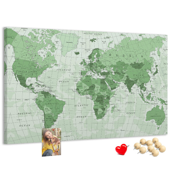 Nástěnka Zelená mapa světa s kontinenty