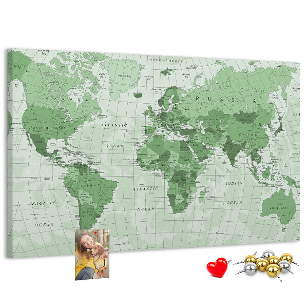 Nástěnka Zelená mapa světa s kontinenty