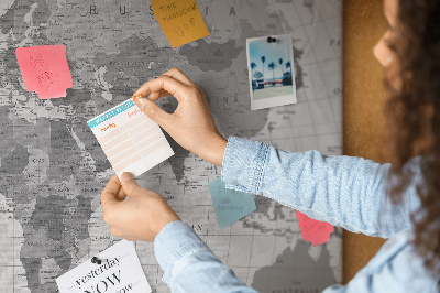 Korková nástěnka Podrobná mapa světa v odstínech šedé