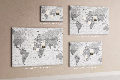 Korková nástěnka Podrobná mapa světa v odstínech šedé
