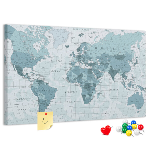 Nástěnka Mapa světa v odstínech modré.