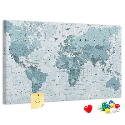 Nástěnka Mapa světa v odstínech modré.