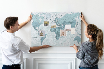 Nástěnka Mapa světa v odstínech modré.