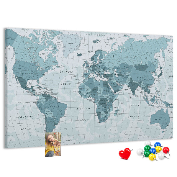 Nástěnka Mapa světa v odstínech modré.