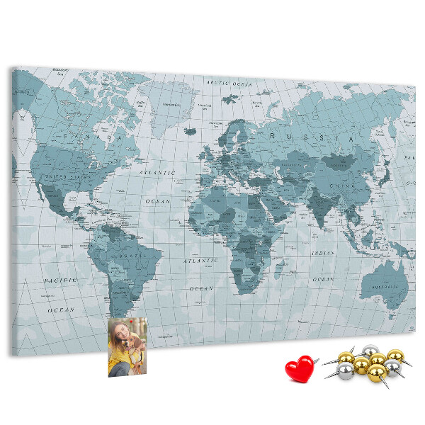 Nástěnka Mapa světa v odstínech modré.