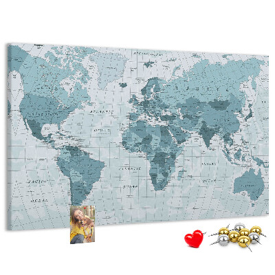 Nástěnka Mapa světa v odstínech modré.