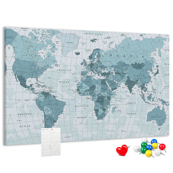 Nástěnka Mapa světa v odstínech modré.