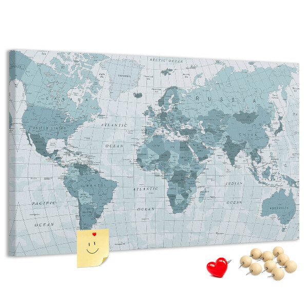 Nástěnka Mapa světa v odstínech modré.