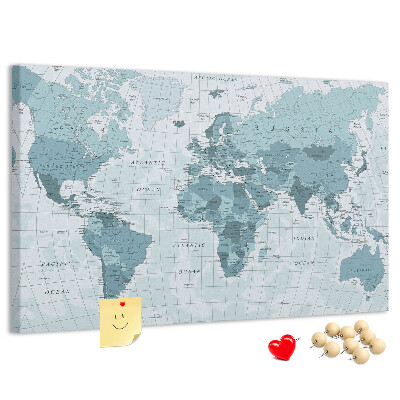 Nástěnka Mapa světa v odstínech modré.