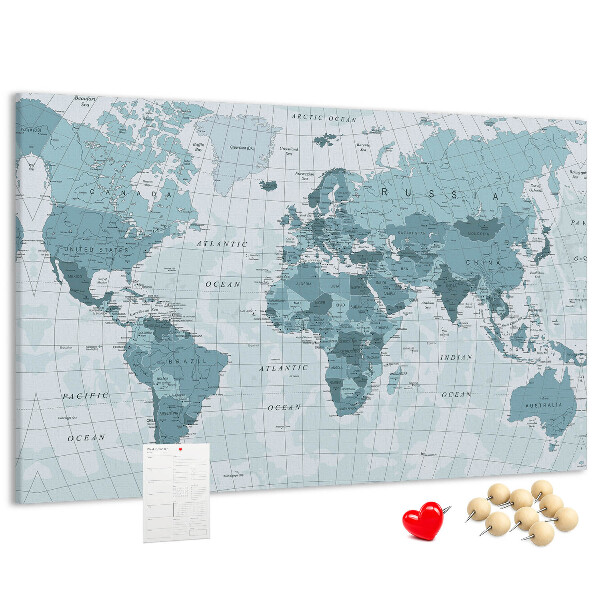 Nástěnka Mapa světa v odstínech modré.