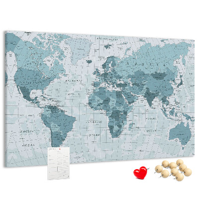 Nástěnka Mapa světa v odstínech modré.