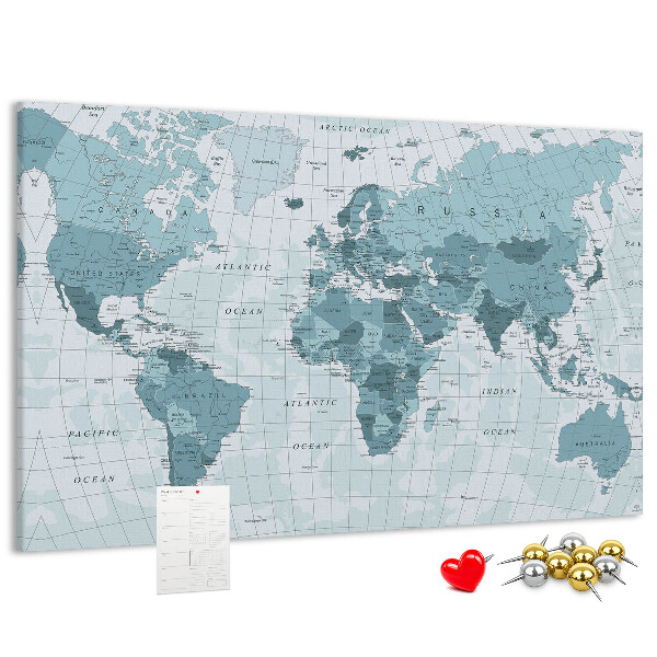 Nástěnka Mapa světa v odstínech modré.