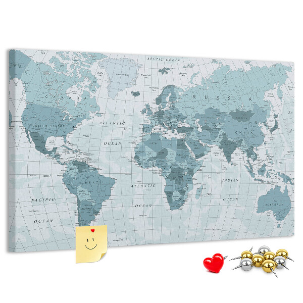 Nástěnka Mapa světa v odstínech modré.