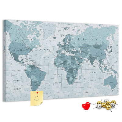 Nástěnka Mapa světa v odstínech modré.