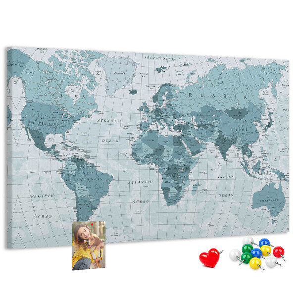 Nástěnka Mapa světa v odstínech modré.